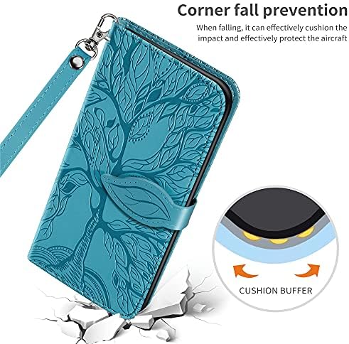Xyx torbica za novčanik za Samsung A54 5G, reljefni uzorak life Tree uzorka pu kožne futrole za telefon sa utorima za kartice postolje za Galaxy A54 5G, plava