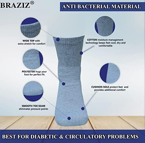 BRAZIZ Dijabetičke čarape za gležnjeve, nevezirajuća cirkulantna ljekara odobrena jastuka pamučne čarape