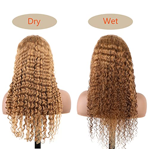 Bly Light Brown Coabote 10A Ljubačna kosa plavuša sprijeda za žene za žene 13x4 HD prozirna prije pljeskanih dubokih valova kovrčavačke perike 180% gustoće # 27 boja 26 inča