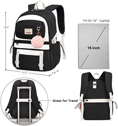 Caoroky Knight laptop ruksak torbica 15.6 inčni školski torba College Back Pack Anti Theft Travel Backpads Velika torba za knjige za tinejdžerske djevojke Žene studenti Ležerne prilike - Crna