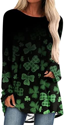 CGGMVCG St. Patricks dan majice za žene Dugi rukav novi četiri lista štampane posade vrat dugo St Patricks dan odjeća za žene