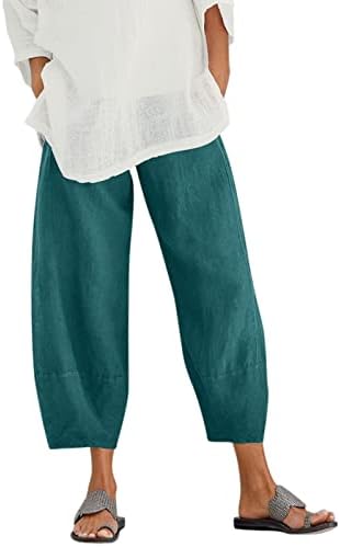 Ženske pamučne posteljine kapri hlače, casual comfort široka noga palazzo joga capris ljetne trendi vrećaste