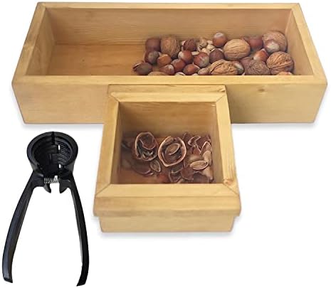 WoodRetro Nuts drvena kvadratna zdjela sa metalnim Orašarom i izbacivačem za smeće ili skladište za Božićnu