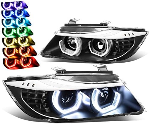 DNK MOTORING HL-3D-E9005-BK-7c crno kućište Crystal LED u-Halo APP kontrola farova za promjenu boje kompatibilni sa 06-08 3-serijom
