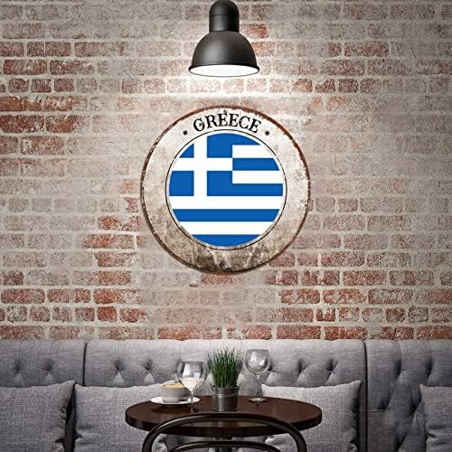 Grčka zastava Grčka Pečat aluminijski metalni znak, vintage patriot Grčka Zidni dekor, retro nacionalni metalni znak, Grčka Metalni znakovi, krug 12 x 12 inčni