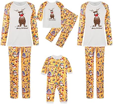 Maqroz Usklađivanje obiteljske božićne pidžame dugih rukava Santa tiskane majice i elastične hlače za spavanje