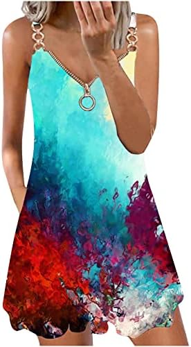 lcziwo Ležerna haljina za žene 2023 ljetna trendi boja blok sa patentnim zatvaračem V vrat Mini haljina