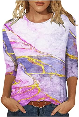 Charella Top Tee za ženske padajuće ljetne odjeće trendi 3/4 rukava pamučna posada grafički salon Capri