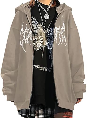 MissicIver ženske casual grafičkim ispisanim duksevima za preveliko zatvarače 90-ih E-Girl Streetwear Grunge jakna