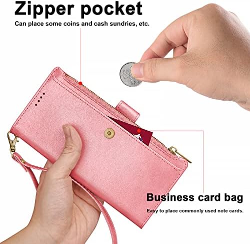 Antsturdy za Motorola Moto G Power 5G 2023 torbica za novčanik [RFID Blocking] [Zipper Poket] PU Koža Flip Folio zaštitni poklopac otporan na udarce sa slotovima držač kreditne kartice stalak za muškarce žene, Rose Gold