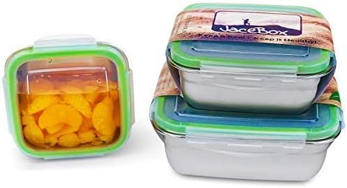 Jacebox kontejneri od nehrđajućeg čelika-Odrasli Djeca kvadratni Set od 3 nepropusne Bento kutija hermetički zamrzivač sigurno BPA metalne kutije Novi Snap On Latch poklopci za sendviče salate & amp; grickalice od JaceBox
