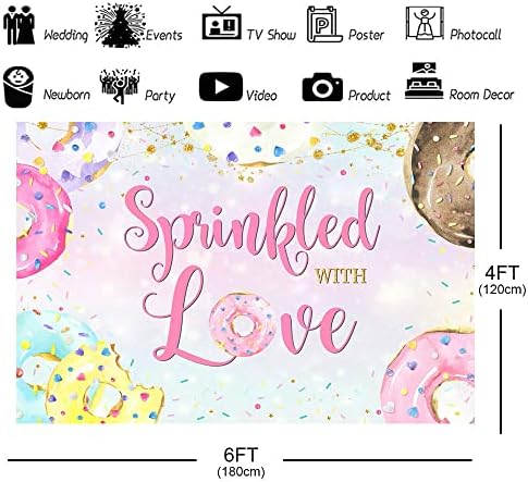 Ticuenicoa 6×4ft Donuts pozadina posuta ljubav Glitter Pink djevojke Rođendanska zabava Banner dekoracije Baby tuš Donut balon tema rođendan pozadina za fotografiju princeza torta Tabela Banner