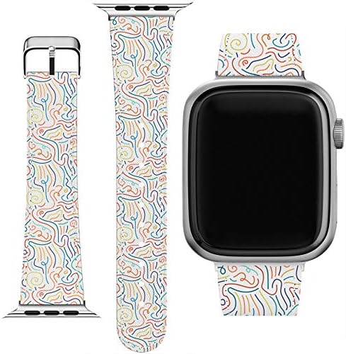 CAVKA za ručni zglob Kompatibilan je za Apple Watch seriju 7/6/5/4/3/2/1 / SE & odgovarajućim telefonom Swirl Curl Confetti remen 38-40-41-42-44-45 mm Narančasta izliječenje PU kožnom geometrijskom narukvicom Sažetak izvlačenja