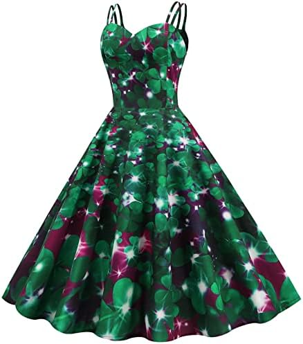 Ženske Vintage haljine iz 1950-ih elegantna haljina za zabavu bez rukava sa zelenim djetelinom sa printom