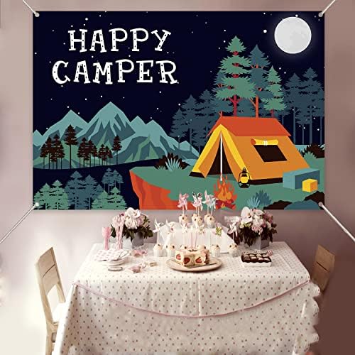 Kukusoul 6x4ft Happy Camper Backdrop Forest Straw Sky FOTOGRAFIJA Pozadina bannera za torte ukrasi tablice za torte isporučuje unutarnje vanjsko kuhbyc012