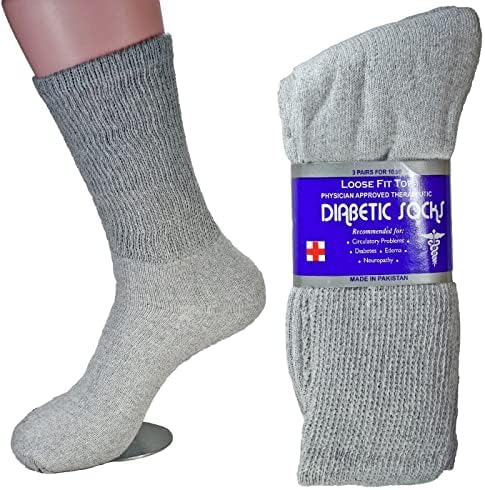 12 pari dijabetičarskih čarapa za posade zdravlje Muške cirkulatorno tele, pamuk veličine 10-13 siva