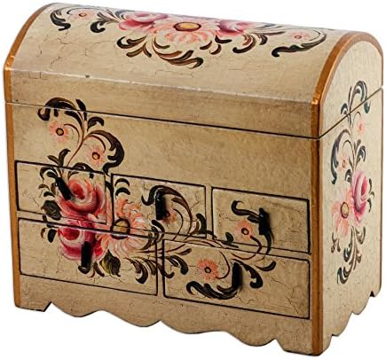Novica ručno izrađena bijela i ružičasta mini komoda cvjetna kutija za nakit za drvo, ruža buket '