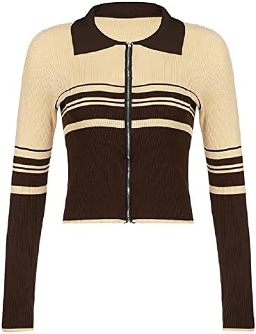 Roaonocomo Zip up pletene duksere Y2K s kapuljačom s dugim rukavima Cardigan trendi jesenski zimski džemperski