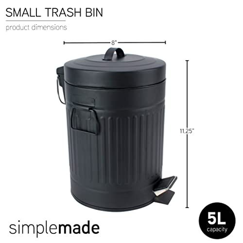 Jednostavna kanta za smeće okruglog koraka-5 litara / 1,3 galona - Crna kanta za smeće od nehrđajućeg čelika