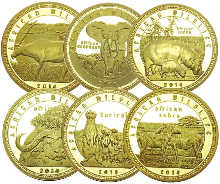6pcs afrički životinjski svjetski zlatni novčić slona kovanica Hippo Zebra komemorativni novčić