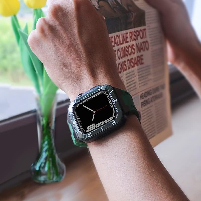 CNHKAU modifikacijski komplet za jabuku za Apple Watch Band 45mm 44mm metalna futrola + keramika Mod mod poklopac iWatch 8 7 6 5 4 se gumeni pojas