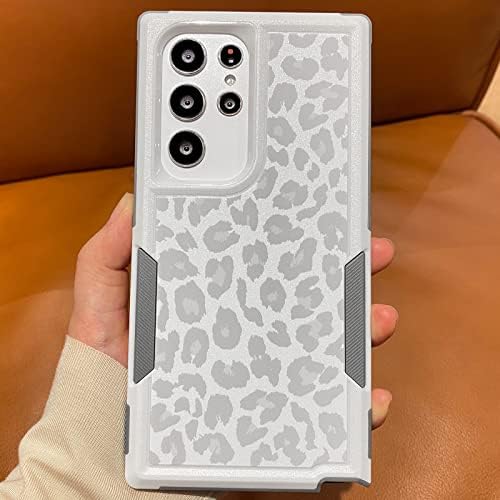 Burmcey za Samsung Galaxy S23 Ultra Case Bijela leoparda svijetlo siva, Cheetah Ispiši teške teške opreme