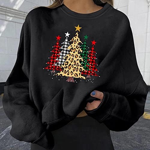 Fmchico Božićni džemperi za žene prevelika dukserija Sretan božićni print Crewneck Pulover majice s dugim rukavima