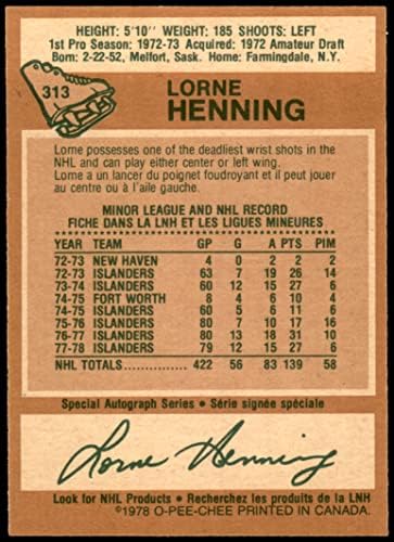 1978 O-pee-chee 313 Lorne Henning Islanders Ex / Mt Islanders