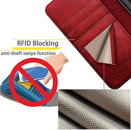 DuckSky za iPhone 14 Plus 6.7 torbica za novčanik od prave kože 【RFID blokada】【4 držač kreditne kartice】【prava