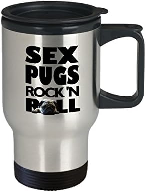Funny Pug Travel krip poklon - seks puge rock n roll - 14 oz dvostruki zid od nehrđajućeg čelika