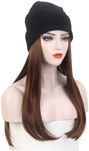 GANFANREN ženski šešir za kosu jedan crni pleteni šešir sa perikom duga ravna kosa smeđa šešir za periku