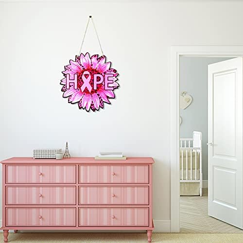 Svjesnost s rakom dojke WOOT potpisuje rak dojke Drveni znak ružičasta vrpca zid viseći znak snimka cvijet