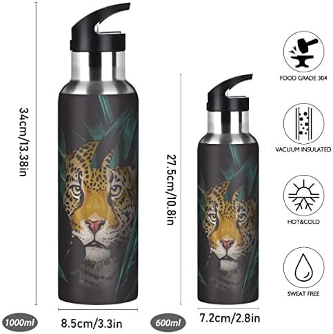 Glahy životinja Leopard boca sa slamkom poklopcem, BPA, 32 oz vode za vodu izolirani nehrđajući čelik, za