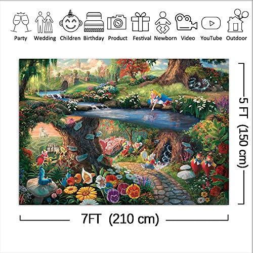 Cartoon šuma Scene cvijeće Photo pozadina Baby tuš dekoracije vinil 7x5ft Alice In Wonderland Enchanted