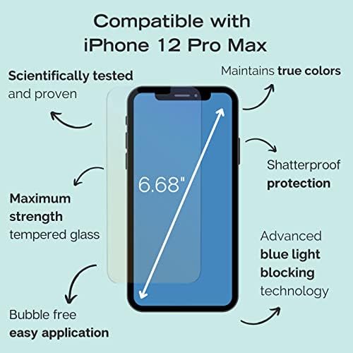 Zaštita ekrana za blokiranje plavog svjetla za iPhone 12 Pro Max, naučno Testirano & Validirano, tehnologija filtriranja plavog svjetla od kaljenog stakla, ublažavanje naprezanja očiju, bolji san, pogodan za futrole, bez mjehurića