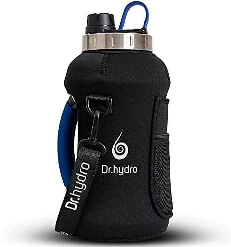 Dr.hydro Polu galonska boca sa ostavom i silicijumskom ručkom -BPA Besplatna boca vode 1/2 galona sa slamom za sport, savršena velika boca vode za motivaciju teretane - plava crna