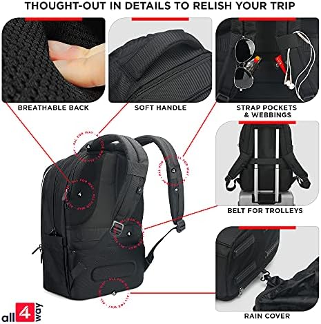 All4way Premium laptop ruksak za žene - USB brzo naboj RFID 17 - Švicarski dizajn protiv krađe, vodootporan sa kišnim poklopcem za poslovna putovanja - izdržljiva i meka 1680D poliester