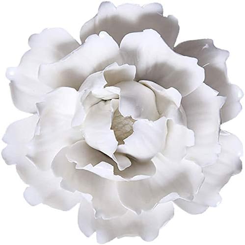 YKLL 3 Pakov bijeli peony ručka 3D keramički cvjetni zidni peder Zidna umjetnost za dnevnu sobu Početna Hallway Spavaća soba Kuhinjska kuća Kupatila Kupaonica, porculanski cvjetovi zidni dekor