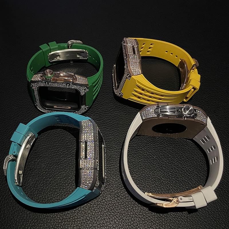 Komplet modifikacije kanuz za Apple Watch 6 5 4 SE 44mm Titanium futrola + Viton remen, luksuzni kuglica i modifikacijski komplet za bend