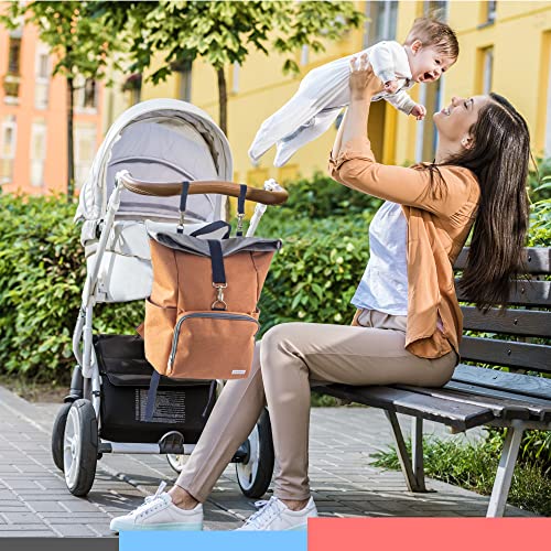 Ferskenciel ruksak za pelena - minimalistički višenamjenski elegantno elegantno matičnoj materinskoj dječjoj djevojci s bočicama sa kolicama, džepovima izoliranih boca, ručni džepovi, smeđi sivi