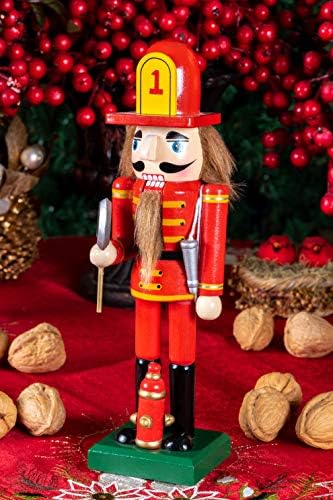Pametne kreacije Firefighter 10 inčni tradicionalni drveni Orašar, Svečani božićni dekor za police i stolove