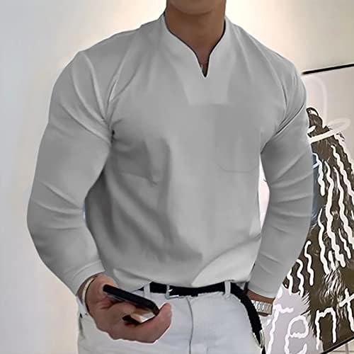 DSODAN MENS V izrez Henley majice dugi rukav, opružni mišić Slim Fit Business Casual majica bez ogrlice