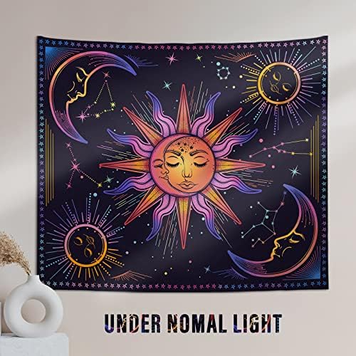 Ovenbird Blacklight tapiserija UV reaktivno Sunce i Mjesec, duhovna Tarot zidna tapiserija za estetsku spavaću