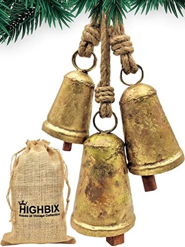 HIGHBIX Set od 3 Giant Harmony Cow Bells ogromna Vintage ručno rađena Rustikalna Lucky Christmas viseća