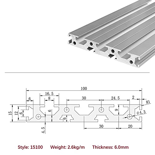Mssoomm 2 Pakovanje 15100 Aluminijumski ekstruzioni profil dužina 55 inča / 1397 mm srebro, 15 x 100 mm