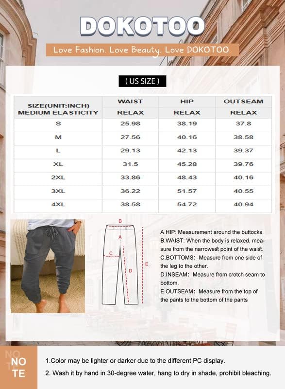 Dokotoo ženska modna casual vučna elastična struka pamučna jogging jogger hlače sa džepovima