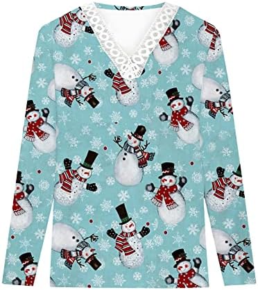Ženska V izrez Božićna majica Dugi rukavi Smiješni slatki snjegovinski grafički tunik Vrhovi labave casual