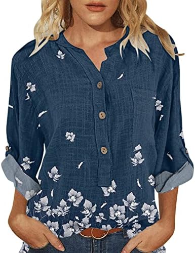 Ženske pamučne majice posade Cvjetni rukav cvjetni tiskani vrhovi Ležerne prilike labavih bube