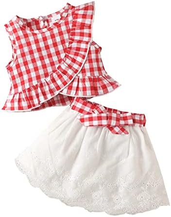 LAMGOOL novorođenčad dječje suknje set ruffle majica bez rukava + bowknot suknja dva komada za ljeto 3m-3T
