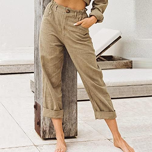 Meymia Womens Pamučne pantalone, 2023. Ljeto Žensko Visoki struk Prozračan prozračan Stretch Front Front Capris Beach Pant
